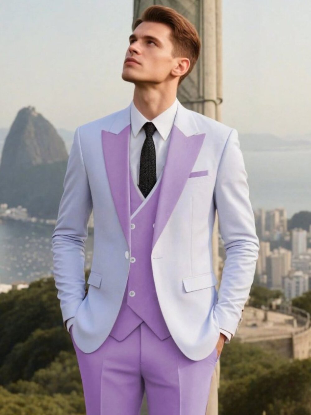 Darius 3PC Formal Tuxedo Color Block Suit